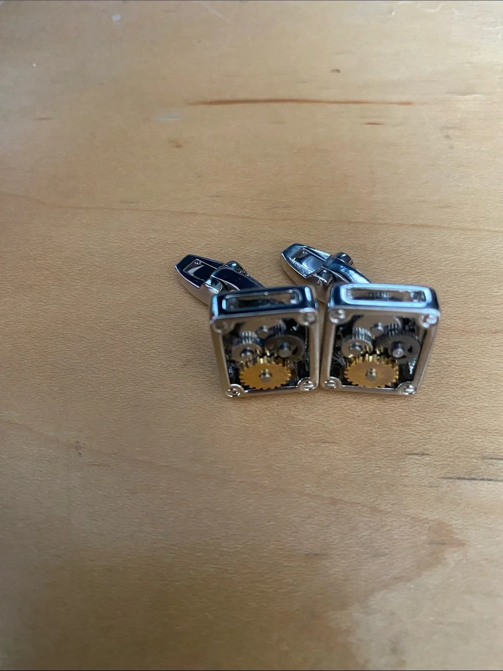 Mechanical Gear Square Cufflinks - Green and Gold